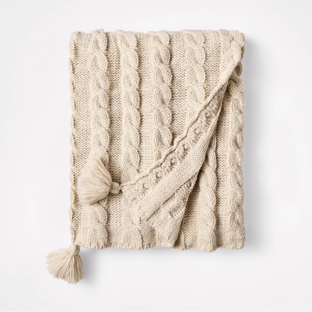 Knit Tassel Braided Throw Ivory Threshold designed with Studio McGee